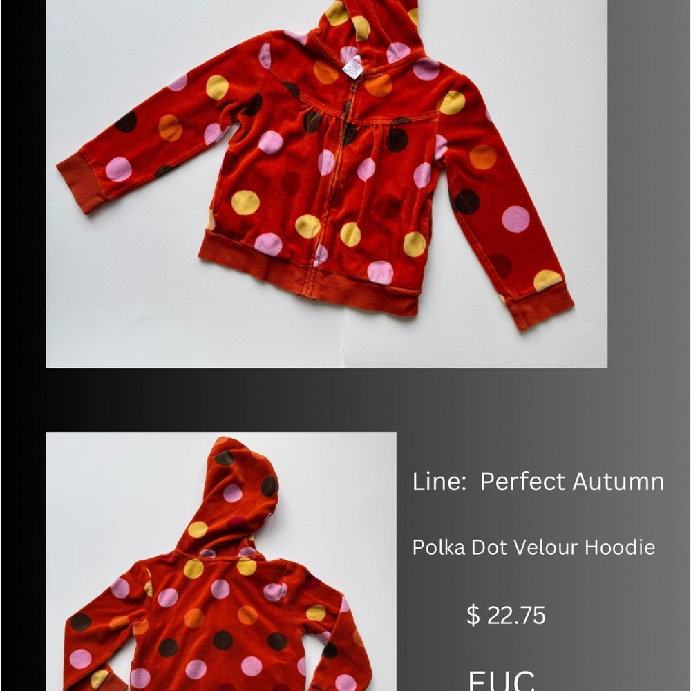 Polka Dot Velour Orange Hoodie - with yellow, pink and brown dots